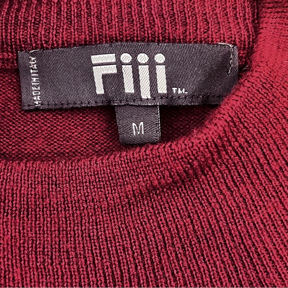 Fiii Burgundy Mock Neck Merino Wool Blend Pullover Sweater Size Medium - Picture 3 of 5